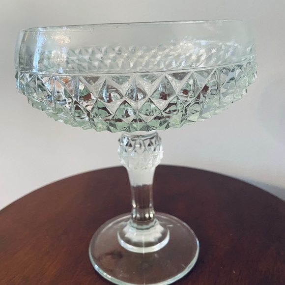 Vintage Indiana Glass Diamond Point compote, Vintage Cut Glass Compote - Picture 2 of 4